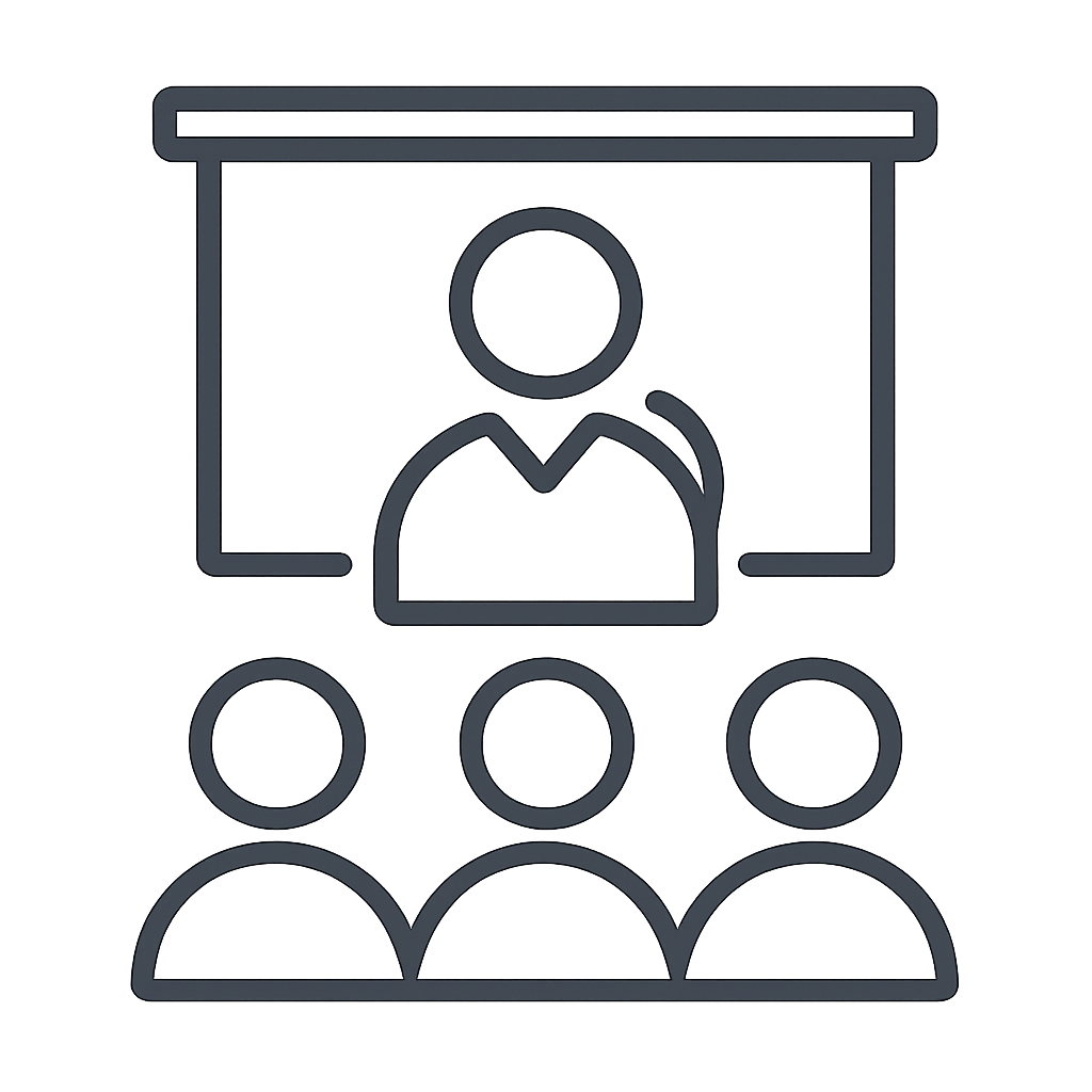 A person in front of a presentation stage.